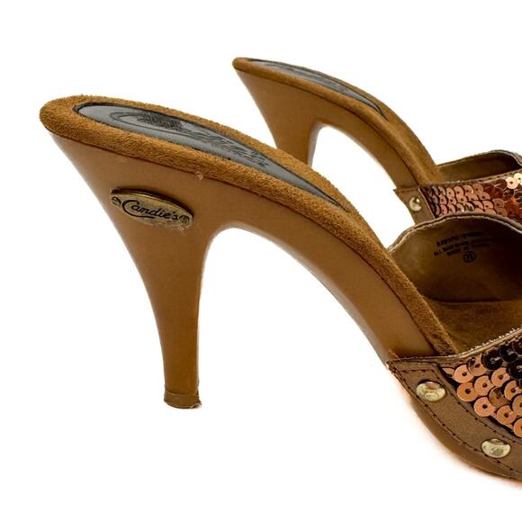 Candie's Vintage Faux Leather Sequin Clog Open Toe Stilleto Sandals 7.5 Boho y2k - Picture 7 of 13